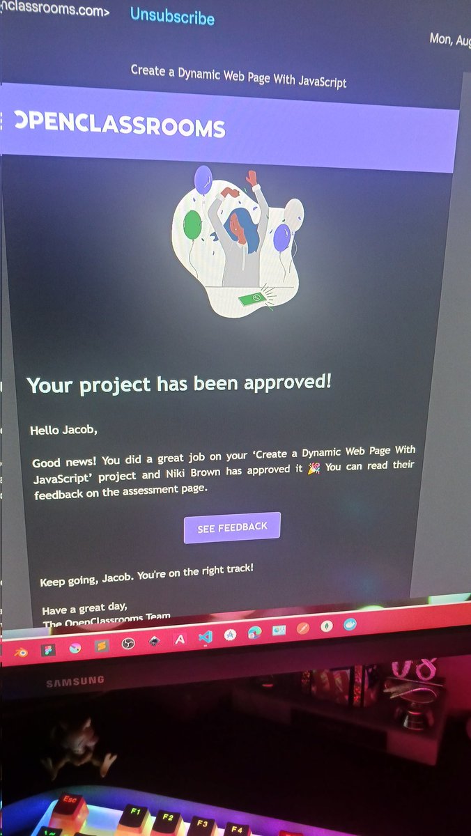 JDJCreates's tweet photo. Just got my JavaScript project approved on @OpenClassrooms! 🎉
Built a dynamic web page from scratch — feeling pumped and ready for more!

#WebDev #JavaScript #OpenClassrooms #DevJourney #100DaysOfCode https://t.co/Zo43BLlGH2