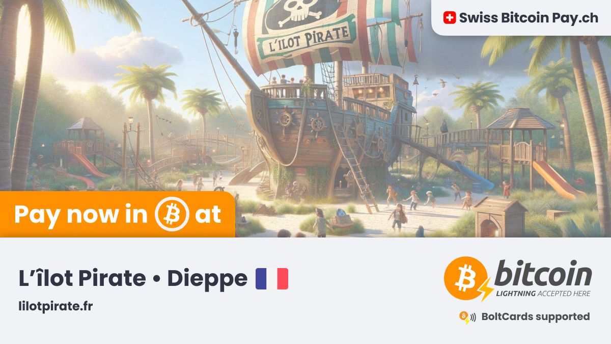 🚀 Amazing new merchant accepting Bitcoin 🚀

L'Îlot Pirate 🇫🇷 is now accepting #Bitcoin payments ⚡ through <a href="/SwissBitcoinPay/">🇨🇭 Swiss Bitcoin Pay</a>

Playground and brasserie in Dieppe 🛝

📍 Dieppe, France
💳 BoltCards supported
🔒 This merchant has 100% control on their Bitcoin