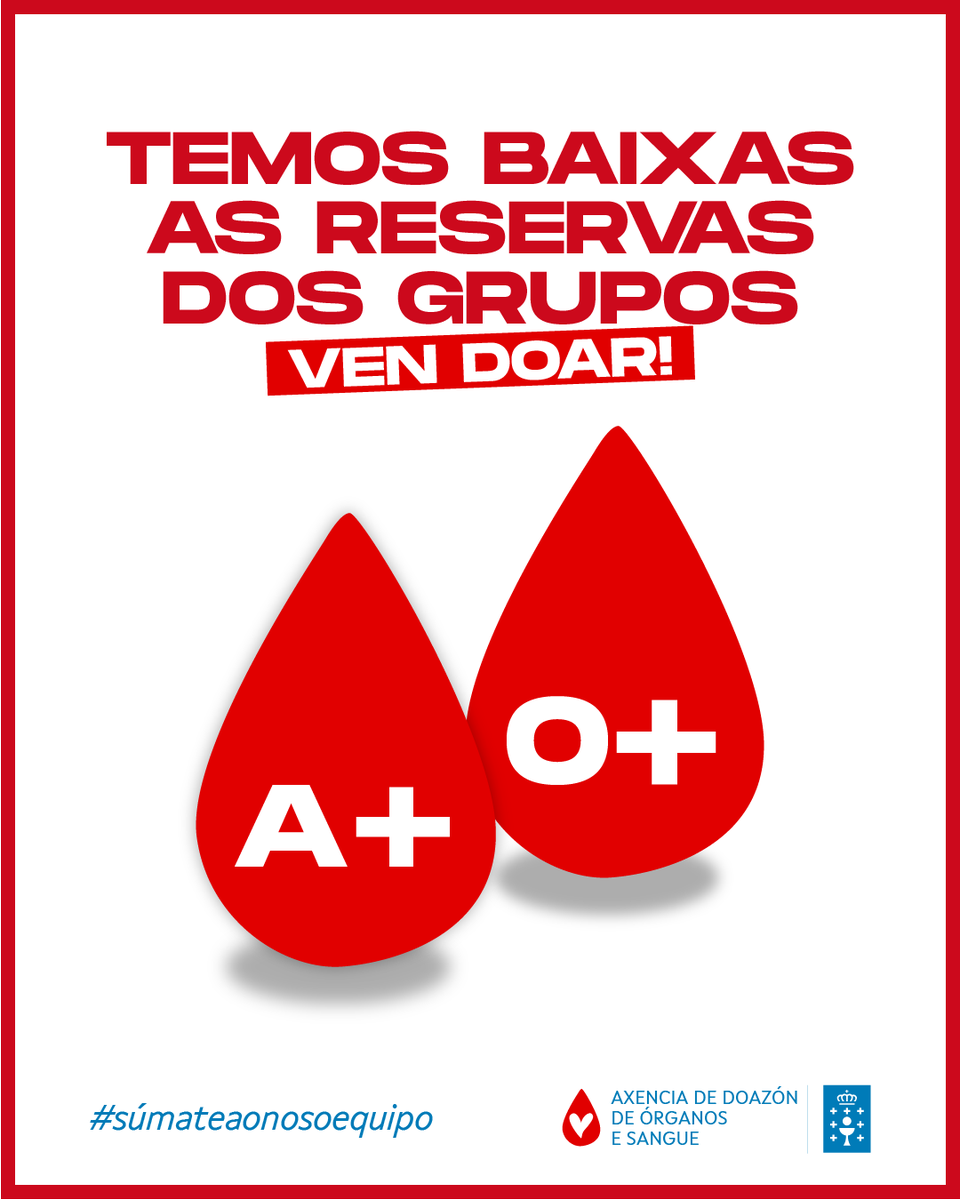 doadoressangue's tweet photo. 🚦 Actualizamos o semáforo!
Temos #RESERVASBAIXAS dos grupos A+ e 0+
🩸 Ven doar sangue!
Grazas https://t.co/hapLWmsPKZ