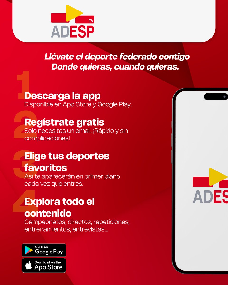 ¿Sabías que el Deporte Federado Español tiene su propia plataforma de contenidos?

🏅 Campeonatos en directo
🔁 Repeticiones de eventos
🎤 Entrevistas exclusivas
🏋️‍♂️ Entrenamientos y reportajes
💬 Contenidos de Federaciones de toda España

adesp.tv