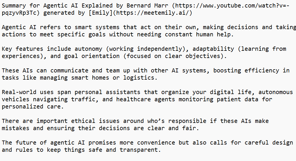 Summary for Agentic AI Explained by Bernard Marr (youtube.com/watch?v=-pqzyv…) generated by [Emily](meetemily.ai)