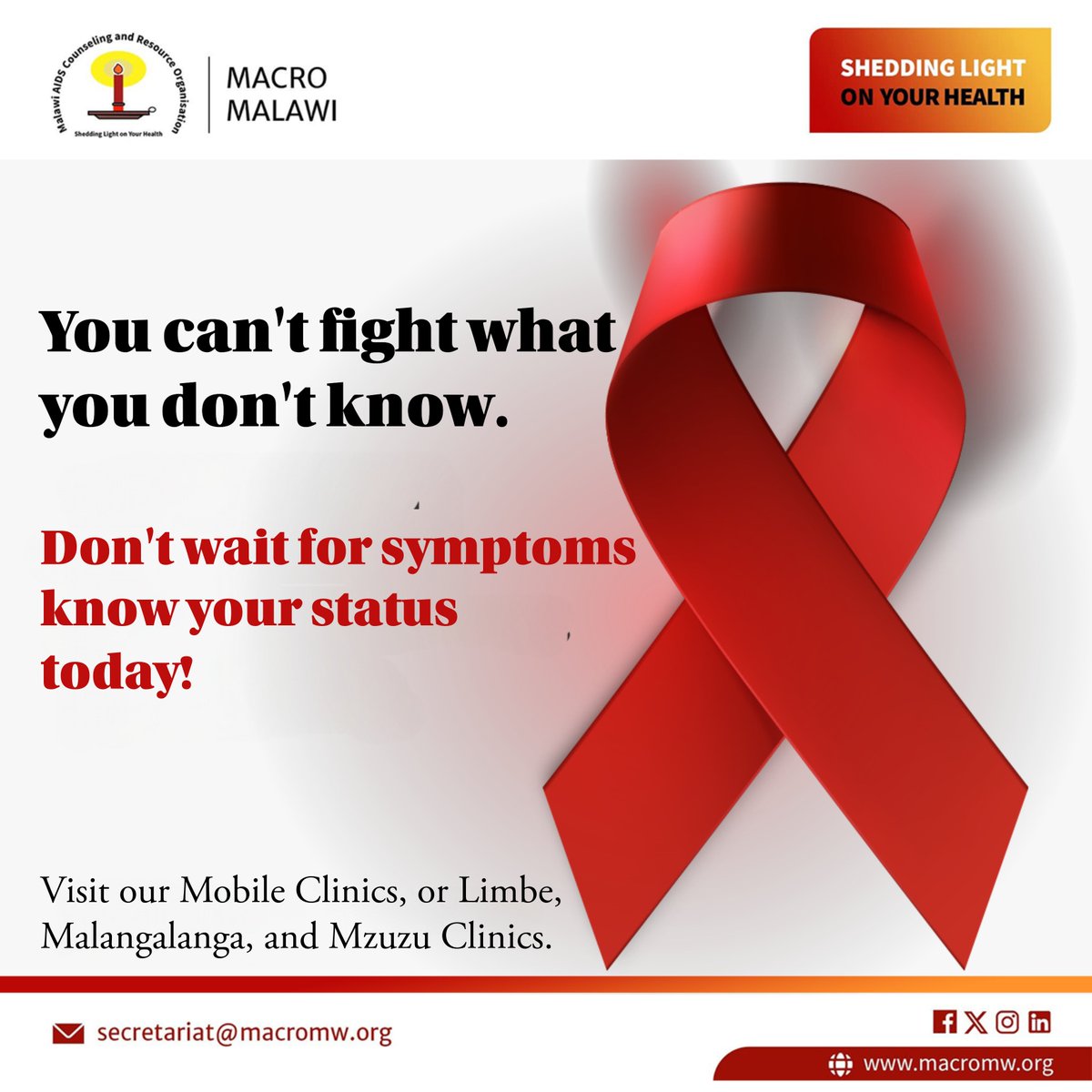 Take a bold step and get tested for HIV. Visit your nearest MACRO Clinic.