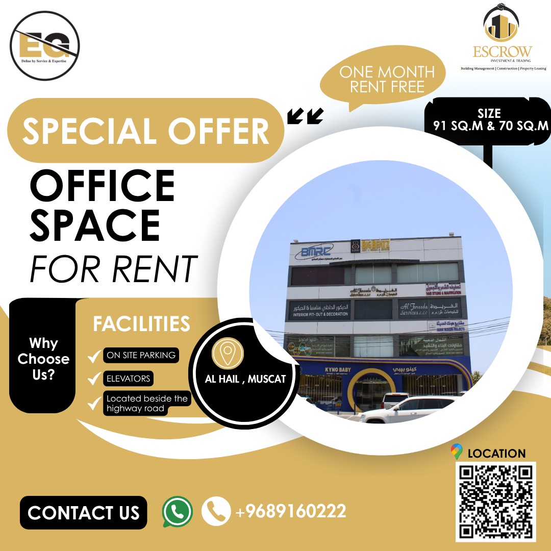 escrow_groups's tweet photo. Office Space for Rent at Al Hail مكتب للإيجار في الحيل الشمالية

🗺️Al Hail North, Muscat
For More Information Call/WhatsApp : +96891960222

#OfficeSpace #rent #Muscat #Oman https://t.co/9TEYKsN1bT