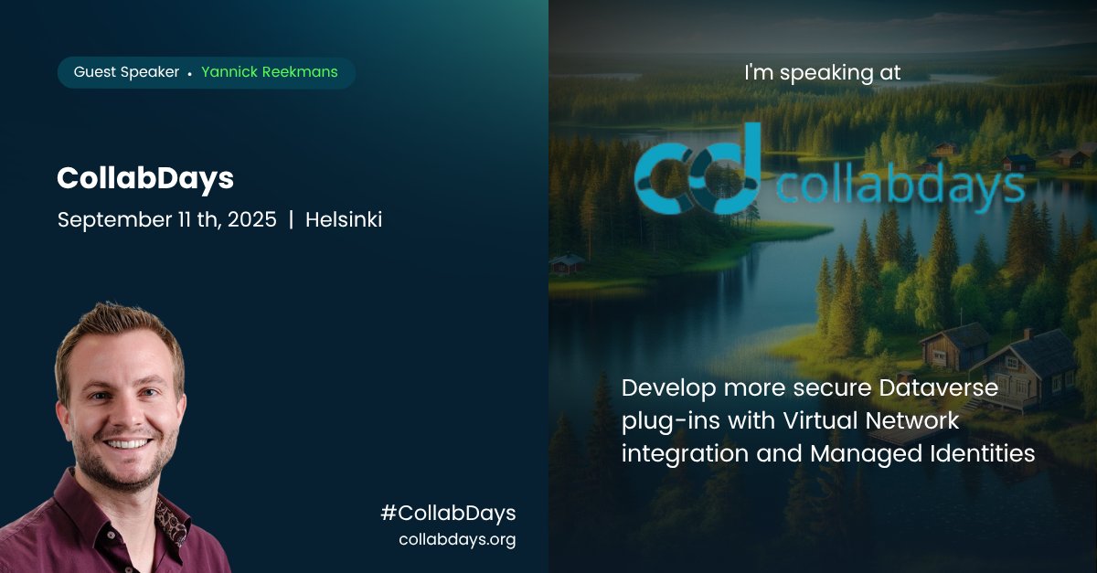 Qubix (@qubix365) on Twitter photo 🙌 Hooray! In September, <a href="/YannickReekmans/">Yannick Reekmans</a> is speaking at <a href="/CollabDaysFI/">CollabDays Finland</a>
Topic: How Managed Identities & Virtual Networks are a game changer for securing Dataverse plug-ins.
👉 collabdays.pulse.ly/uvfsoonyri
Joining too? Let’s connect!
#Qubix #PowerPlatform #CollabDays #Dataverse 🙌 Hooray! In September, <a href="/YannickReekmans/">Yannick Reekmans</a> is speaking at <a href="/CollabDaysFI/">CollabDays Finland</a>
Topic: How Managed Identities & Virtual Networks are a game changer for securing Dataverse plug-ins.
👉 collabdays.pulse.ly/uvfsoonyri
Joining too? Let’s connect!
#Qubix #PowerPlatform #CollabDays #Dataverse