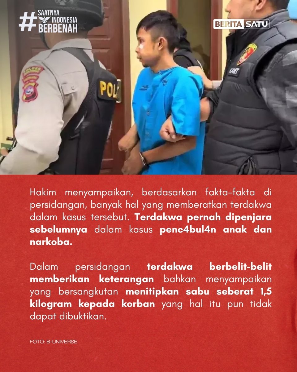 Indra Septriaman alias In Dragon, terdakwa pemb*nuh gadis penjual gorengan Nia Kurnia Sari (NKS) di Kecamatan 2x11 Kayu Tanam, Kabupaten Padang Pariaman, Sumatera Barat divonis hukuman mati dalam persidangan di Pengadilan Negeri Pariaman, Selasa (5/8/2025).

Ikuti berita