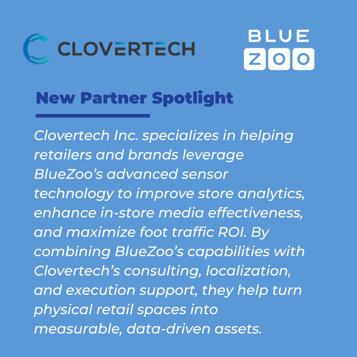 We’re excited to welcome Clovertech as a BlueZoo channel partner!

They are a leader in delivering cutting-edge digital signage and smart retail solutions to clients across Japan.

#PartnerSpotlight #bluezoo #digitalsignage #AudienceMeasurement #SmartRetail #DOOH  #japanretail