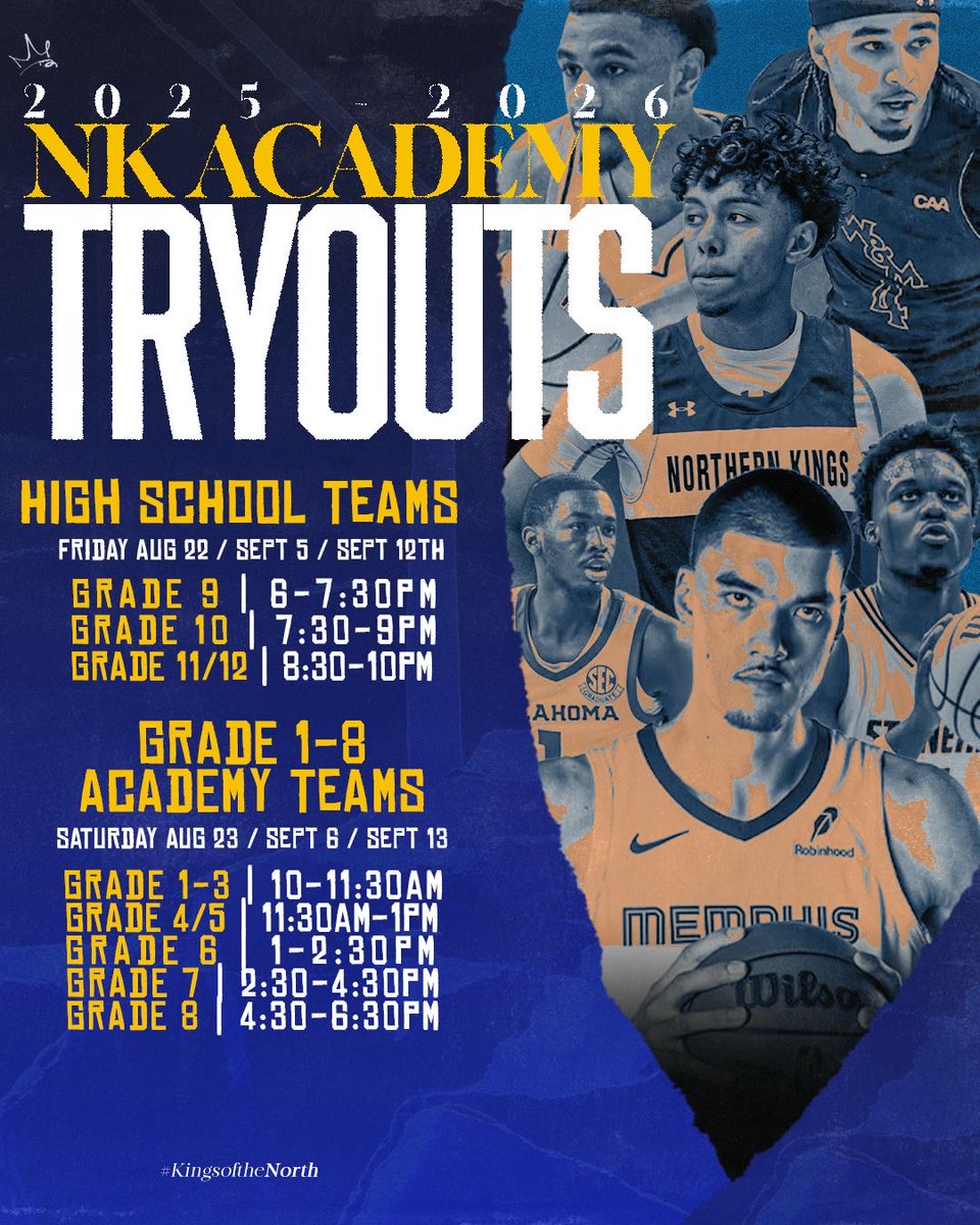 Save the Date! NK 👑 Rep Season 🏀 Tryouts Aug 22ndhttps://mailchi.mp/kingnationbasketball.com/northern-kings-academy-tryouts-10157443
