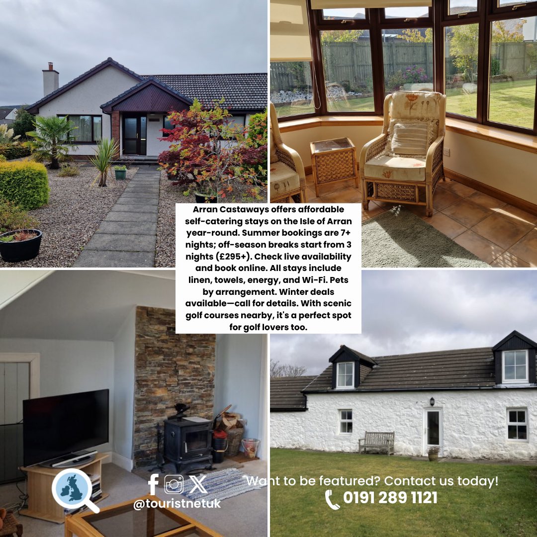 Escape to the beautiful Isle of Arran with Arran Castaways 🏡 Offering quality yet affordable self-catering stays all year round!

From relaxing retreats to golf getaways with stunning views, Arran Castaways have got something for everyone. ⛳️✨