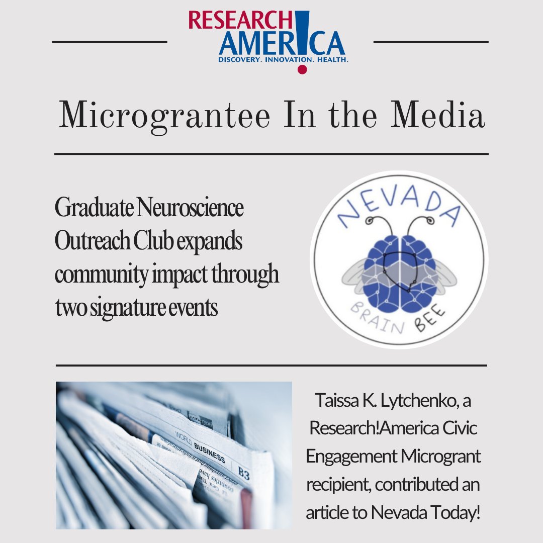 ResearchAmerica's tweet image. Another one of our Civic Engagement Microgrant recipients is in the media! Don&apos;t miss this article about the Northern Nevada Brain Bee: 
unr.edu/nevada-today/n… 

#CivicScience #Science #Education #Outreach