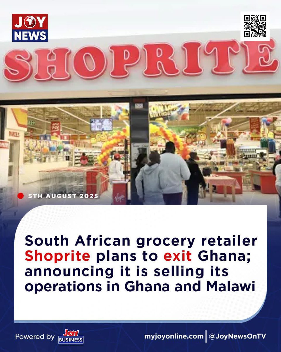 South African grocery retailer Shoprite plans to exit Ghana; announcing it is selling its operations in Ghana and Malawi

#LuvNews