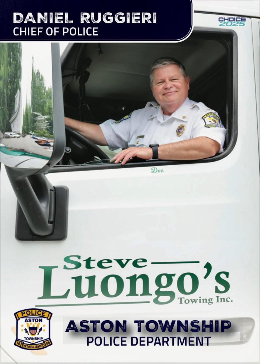 Card #23 is Chief Daniel Ruggieri.  His card can be picked up at Luongo’s Towing located at 338 Parkmount Road, Glen Riddle (just outside Aston).  Cards will be handed out 8:30am to 4pm Monday through Friday.  Please park before the gate.  Released date: 08/05/25.  Card 23 of 31