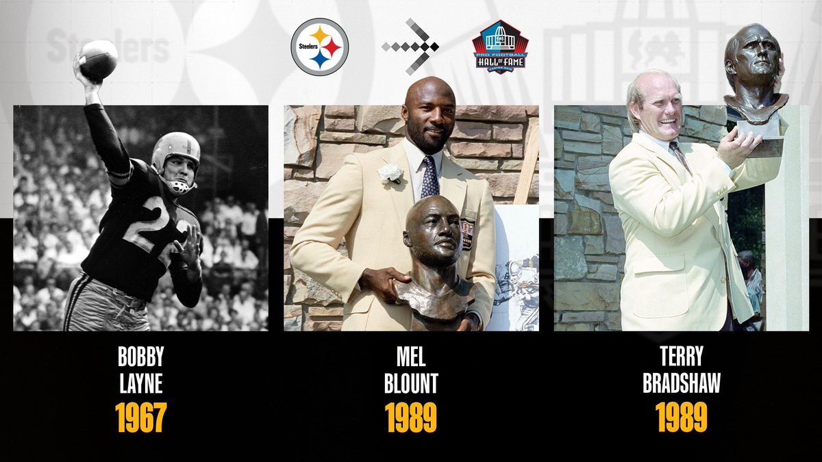 Steelers History (@steelershistory) on Twitter photo On this day, Mel Blount (1989), Terry Bradshaw (1989) & Bobby Layne (1967) were inducted into the <a href="/ProFootballHOF/">Pro Football Hall of Fame</a>.
๐: bit.ly/45l25gu On this day, Mel Blount (1989), Terry Bradshaw (1989) & Bobby Layne (1967) were inducted into the <a href="/ProFootballHOF/">Pro Football Hall of Fame</a>.
๐: bit.ly/45l25gu