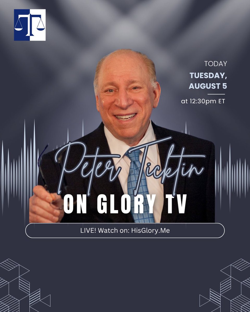 🎙️ Going LIVE today at 12:30PM ET! Tune in to Glory TV for my latest interview—covering truth, justice, &amp; the legal battles that matter most.

📲 Watch live hisglory.me

#PeterTicktin #GloryTV #LegalInsight #LiveInterview #TruthMatters #HisGloryTV #TheTicktinLawGroup