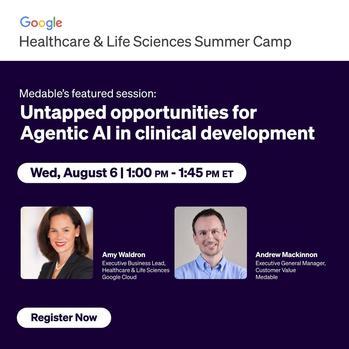 Medable (@medableinc) on Twitter photo Tomorrow's session during <a href="/Google/">Google</a>'s Healthcare & Life Sciences Summer Camp will explore how Agentic AI is emerging as a transformative force, directly addressing critical gaps across clinical development.
Register here: rsvp.withgoogle.com/events/healthc…
________
#AI #clinicaldevelopment Tomorrow's session during <a href="/Google/">Google</a>'s Healthcare & Life Sciences Summer Camp will explore how Agentic AI is emerging as a transformative force, directly addressing critical gaps across clinical development.
Register here: rsvp.withgoogle.com/events/healthc…
________
#AI #clinicaldevelopment