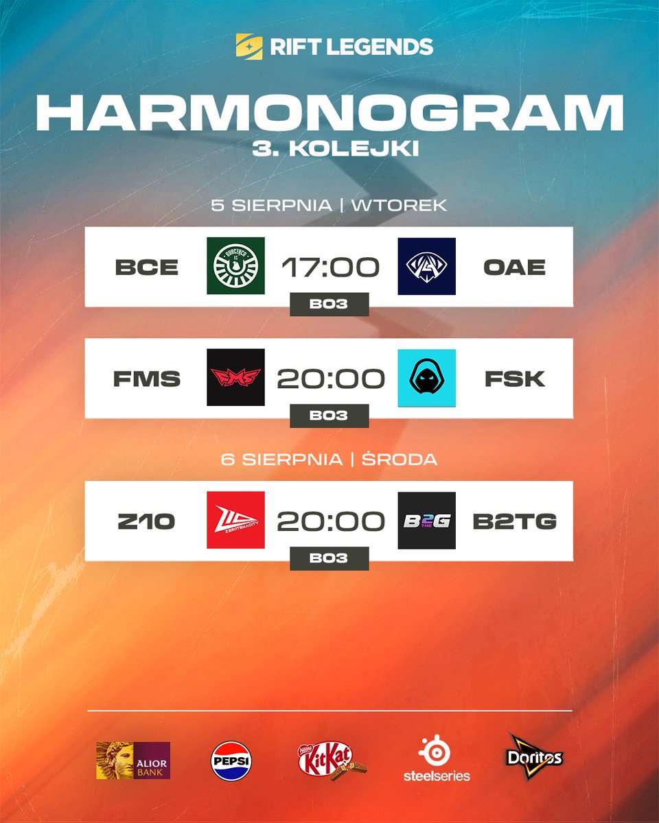 Przed nami kolejne spotkania w ramach Rift Legends Mistrzostw Polski! 🏆

Widzimy się o 17:00 u Nervariena 🫡