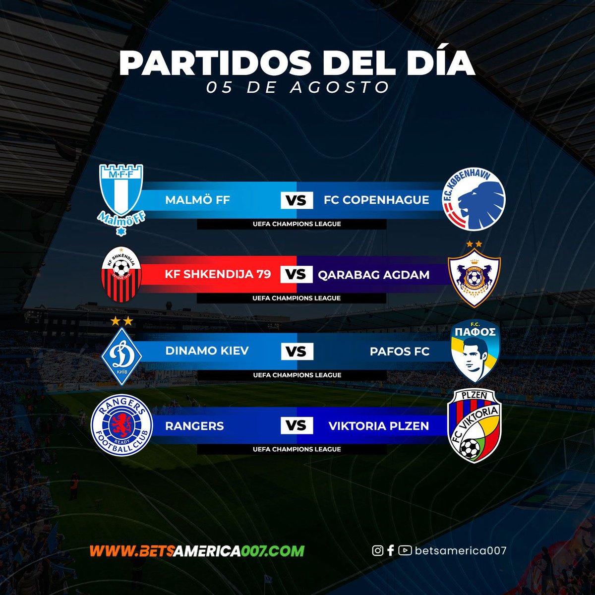 Comenta PLAY (@comentaplay) on Twitter photo Hoy Martes 5de Agosto! ⚽️💨⚽️Inicia el FÚTBOL ⚽️💥con Eliminatorias de la UEFA CHAMPIONS LEAGUE ⚽️💥💨?.
:
¿ Ya tienes tus ⚽️💨Predicciones?
:
Mete un GOLAZO ⚽️⚽️🔥en la UEFA y gana con <a href="/Betsamerica007_/">Betsamerica007</a> Hoy Martes 5de Agosto! ⚽️💨⚽️Inicia el FÚTBOL ⚽️💥con Eliminatorias de la UEFA CHAMPIONS LEAGUE ⚽️💥💨?.
:
¿ Ya tienes tus ⚽️💨Predicciones?
:
Mete un GOLAZO ⚽️⚽️🔥en la UEFA y gana con <a href="/Betsamerica007_/">Betsamerica007</a>