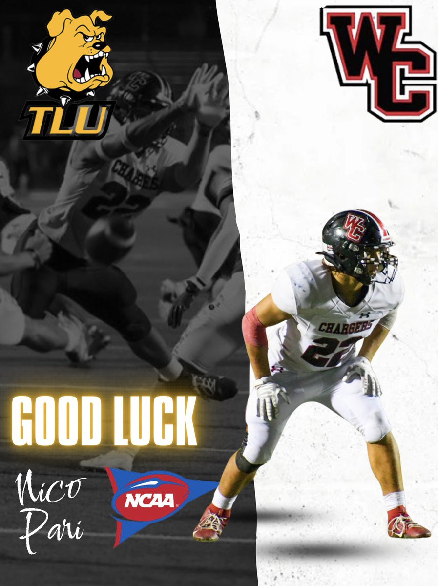 Churchill Chargers Football 🇬🇧 (@wc_chargersfb) on Twitter photo Good luck this fall to our former Churchill Charger Nico Pari playing at the next level at Texas Lutheran University!
<a href="/BMS_Athletics_/">Bradley Middle School Athletics</a> <a href="/IKEAthletics/">IKE Generals Athletics</a> <a href="/JaguarsJackson/">JacksonJaguarsAthletics</a>
#ncaa #recruitWC Good luck this fall to our former Churchill Charger Nico Pari playing at the next level at Texas Lutheran University!
<a href="/BMS_Athletics_/">Bradley Middle School Athletics</a> <a href="/IKEAthletics/">IKE Generals Athletics</a> <a href="/JaguarsJackson/">JacksonJaguarsAthletics</a>
#ncaa #recruitWC