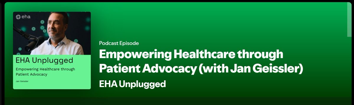CML AdvocatesNetwork (@cmlnet) on Twitter photo π§ New EHA Unplugged Episode!
"Empowering Healthcare through Patient Advocacy" with <a href="/jangeissler/">Jan Geissler</a> is now streaming!
Jan - a cancer survivor, founder of Patvocates, and a global leader in patient engagement, shares how collaboration, lived experience, and advocacy can drive real π§ New EHA Unplugged Episode!
"Empowering Healthcare through Patient Advocacy" with <a href="/jangeissler/">Jan Geissler</a> is now streaming!
Jan - a cancer survivor, founder of Patvocates, and a global leader in patient engagement, shares how collaboration, lived experience, and advocacy can drive real