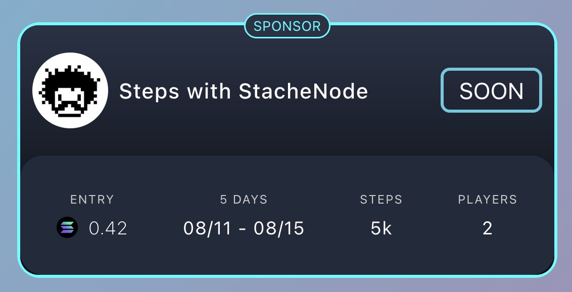 Steps With StacheNode 〰️👟〰️

In partnership with our validator <a href="/stachenode/">StacheNode | Validator</a>, we're hosting PUBLIC <a href="/moonwalkfitness/">Moonwalk Fitness 🌓👟</a> games where you can win a portion of $LSTache while improving your health.

🗓️ AUG 11 - AUG 15
👟 5K STEPS PER DAY
🎟️ 0.42 $SOL ENTRY
👣 100 PARTICIPANT LIMIT
🏆 1
