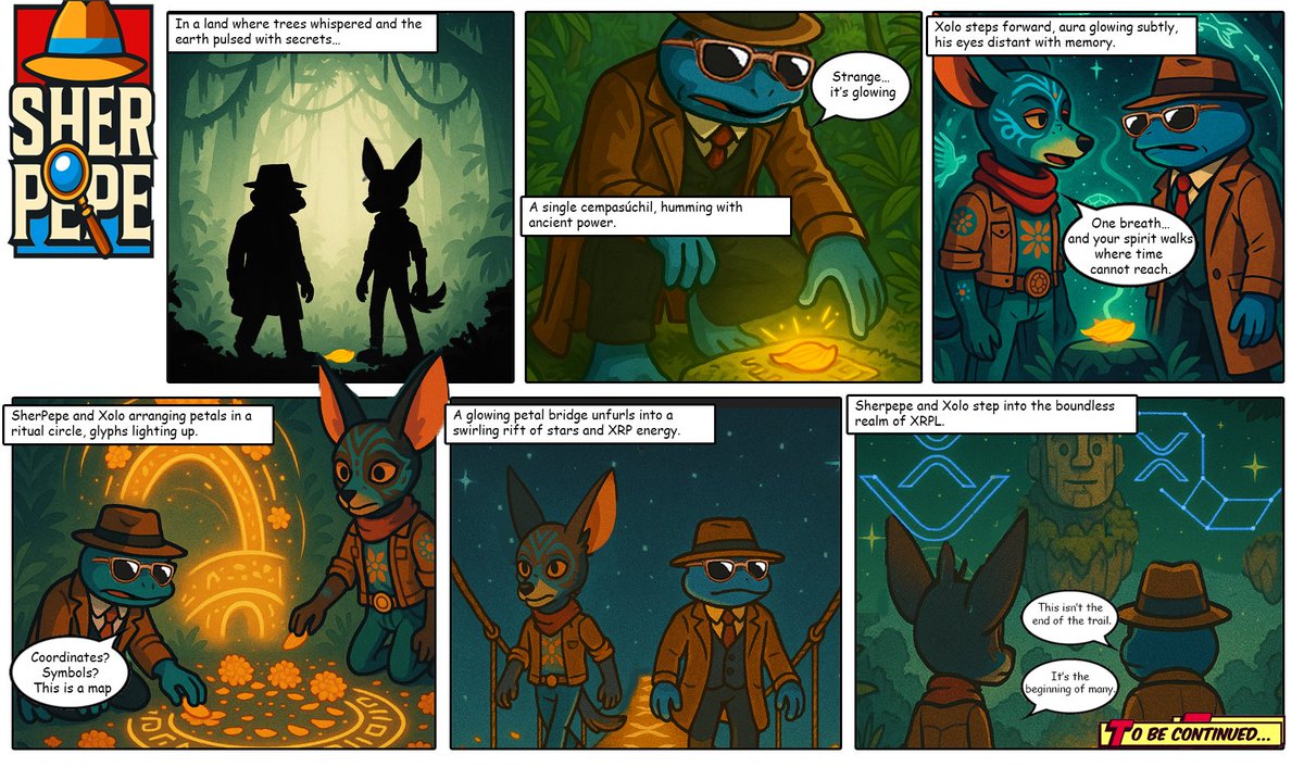 XRPXolo's tweet image. SherPepe & The #Bridge2XRPL
Deep in a glyph-whispering jungle, @SherPepe85 & $Xolo uncover a glowing petal—an ancient key. Portals bloom, XRP sigils swirl, and the trail leads to XRPL’s astral realm. The saga begins..