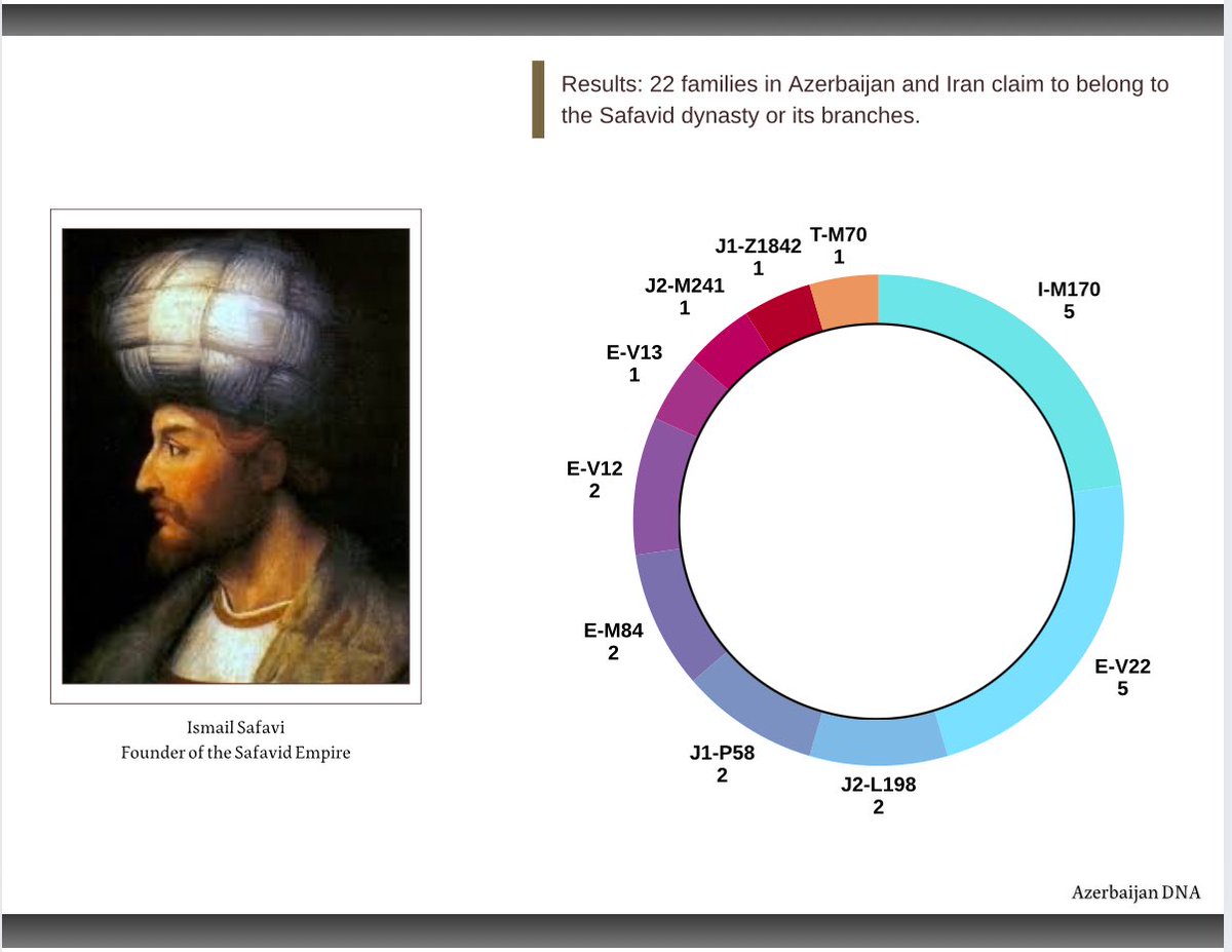 Y-DNA haplogroups of twenty-two families claiming Safavid descent in Azerbaijan and Iran.
Note: These are representative samples of families, and the Y DNA of the ruling Safavid dynasty remains unknown.