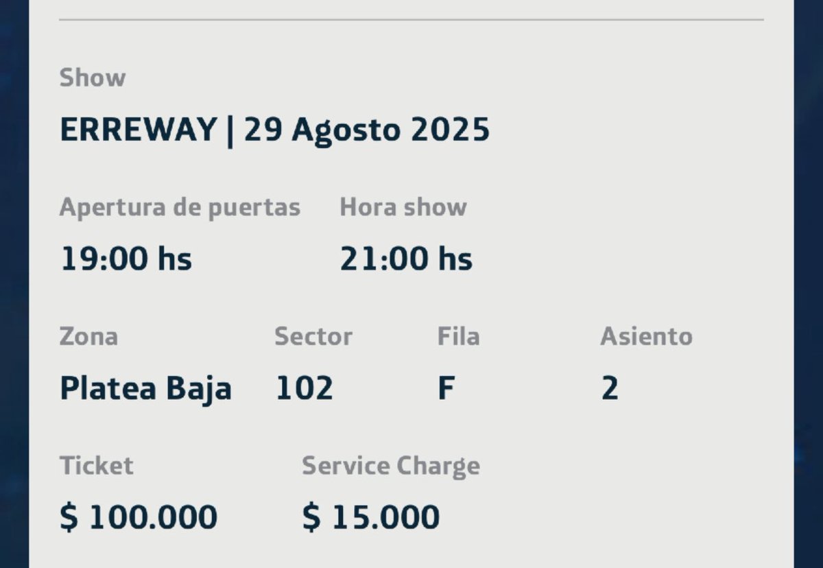 eugeramos's tweet photo. Vendo 2 entrada para ERREWAY
Mismo precio que compré https://t.co/z91YeI8LdC