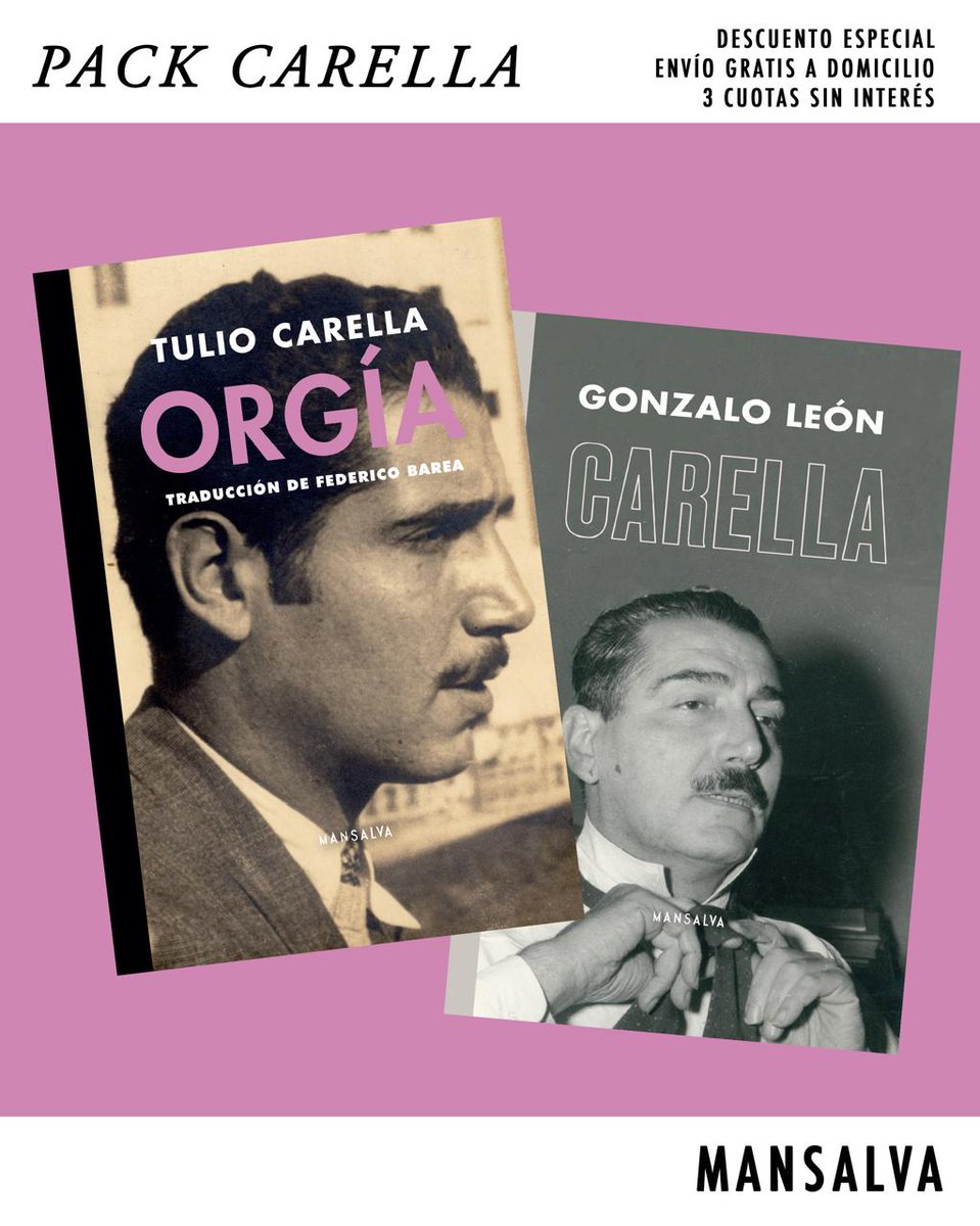 Desde hoy arranca preventa especial, que incluye un descuento y envío por la primera edición al castellano de Orgía y de Carella. 
Desde el jueves los podrán encontrar en la <a href="/FEditores/">#FED25 : Feria de Editores</a>. Mayores consultas en mansalva.com.ar