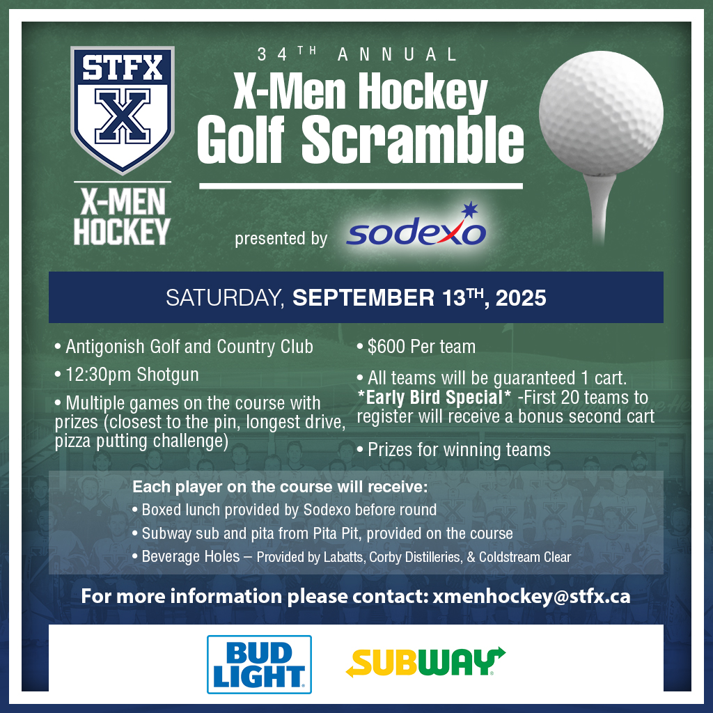Registration is now open for the 34th annual X-Men Hockey Golf Scramble, taking place Sept. 13th! Register online at goxgo.ca/xmengolf