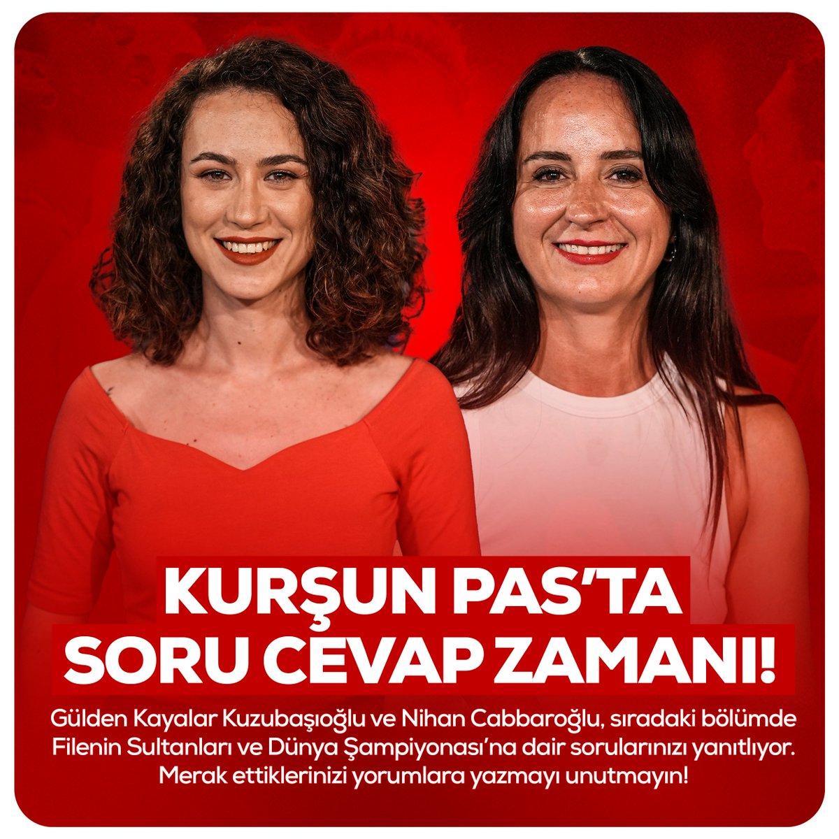 ❓ Kurşun Pas'ta soru cevap zamanı! ❓

🏐 Filenin Sultanları ve Dünya Şampiyonası'na dair sorularınızı sıradaki bölümde <a href="/Guldenkayalar/">Gulden Kayalar kuzu</a> &amp; #NihanCabbaroğlu yanıtlıyor.

Merak ettiklerinizi yorumlara yazmayı unutmayın! 👇