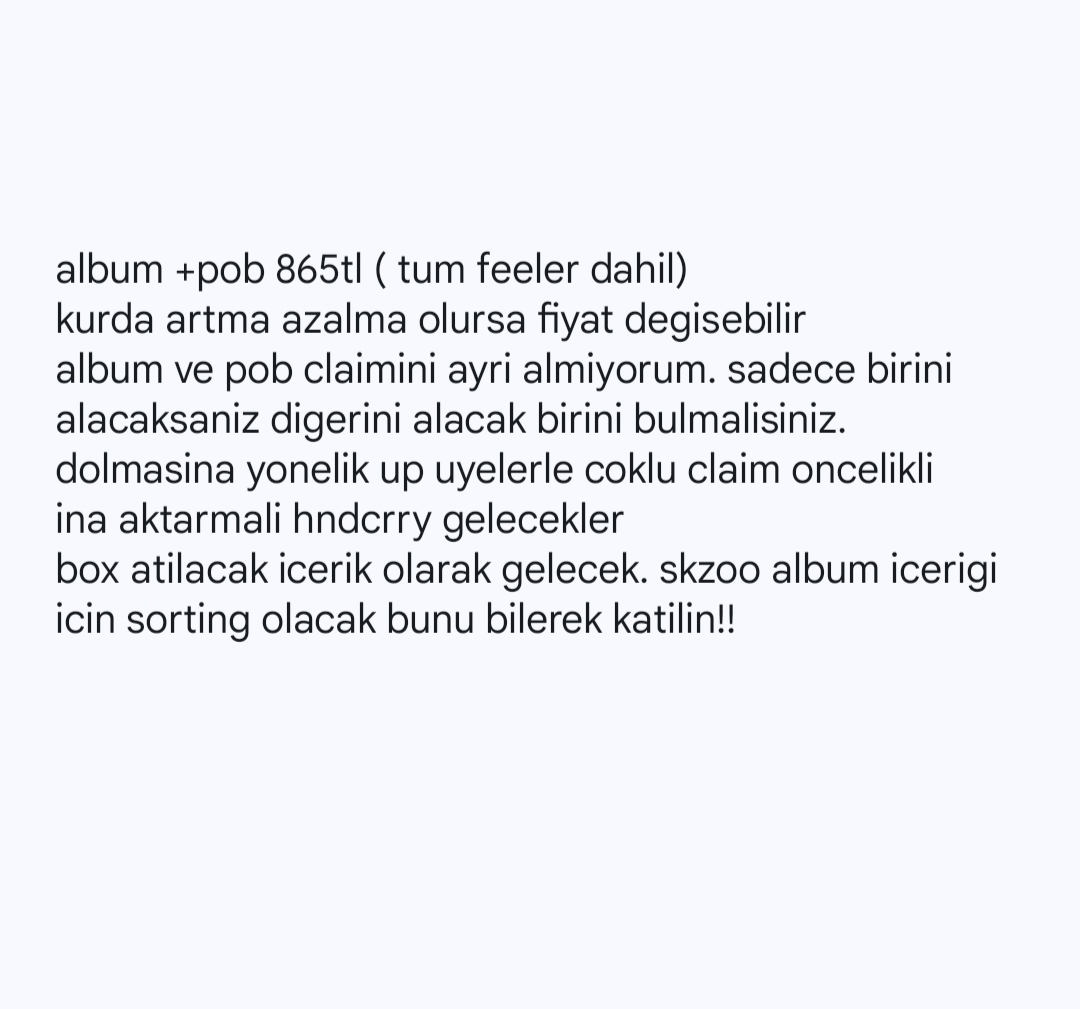 zey (@zeycollects) on Twitter photo skz karma skzoo album +pob go
album + pob 865tl
minho ✅
changbin ✅
felix ✅
seungmin ✅
jeongin ✅
#skzsatis #skzmarkettr <a href="/SKZTRadeSell/">STRAY KIDS Takas / Satış</a> <a href="/straykidsgotr/">Stray Kids GO+ RT</a> <a href="/skzsatistakas/">Stray Kids Satış / Takas</a> <a href="/straykidstrade1/">stray kids satış / takas</a> <a href="/bgsatistakass/">Bg satis takas🫧</a> <a href="/skzsatistakas8/">SKZ SELL</a> <a href="/skztrtakas/">stray kids satış takas</a> skz karma skzoo album +pob go
album + pob 865tl
minho ✅
changbin ✅
felix ✅
seungmin ✅
jeongin ✅
#skzsatis #skzmarkettr <a href="/SKZTRadeSell/">STRAY KIDS Takas / Satış</a> <a href="/straykidsgotr/">Stray Kids GO+ RT</a> <a href="/skzsatistakas/">Stray Kids Satış / Takas</a> <a href="/straykidstrade1/">stray kids satış / takas</a> <a href="/bgsatistakass/">Bg satis takas🫧</a> <a href="/skzsatistakas8/">SKZ SELL</a> <a href="/skztrtakas/">stray kids satış takas</a>