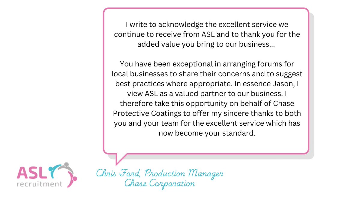 ASL Recruitment (@aslrecruitment) on Twitter photo "....there is often a tendency for...agencies to recommend unsuitable candidates because they happen to be available...my sincere thanks...for the excellent service which has now become your standard." ~Chris Ford, Production Mgr
<a href="/Chase_Corp/">Chase Corporation</a>
#testimonial
bit.ly/3XHDU7f "....there is often a tendency for...agencies to recommend unsuitable candidates because they happen to be available...my sincere thanks...for the excellent service which has now become your standard." ~Chris Ford, Production Mgr
<a href="/Chase_Corp/">Chase Corporation</a>
#testimonial
bit.ly/3XHDU7f