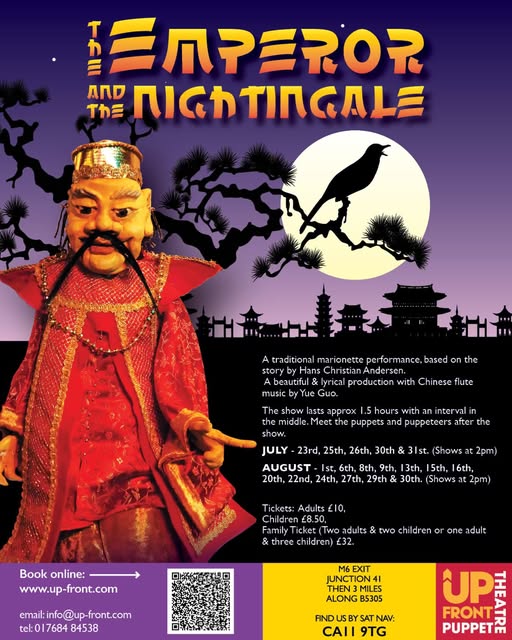 The Emperor and the Nightingale at Upfront Puppet Theatre this Summer.

A traditional marionette performance, based on the story by Hans Christian Andersen.

orlo.uk/rrN51