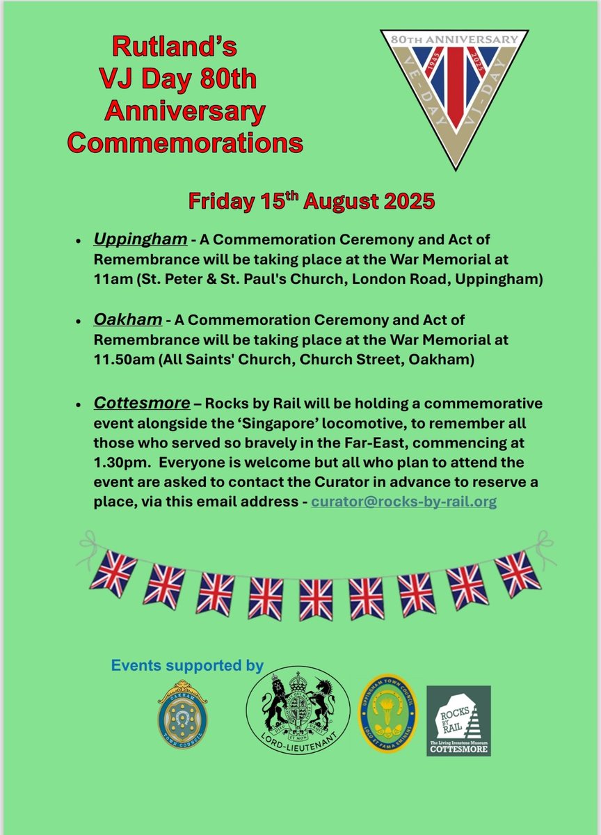 Rutland's VJ Day 80th Anniversary Commemorations.

Friday 15th August