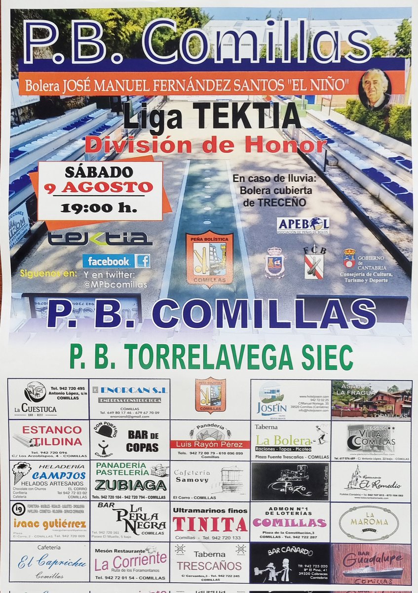 Liga Tektia División de Honor 2025
Sábado 9 Agosto. 19:00 h.
Jugamos en Comillas el último partido de la liga Tektia División de Honor. 
PB Comillas  / PB Torrelavega Siec 
#peñabolisticacomillas #Apebol #bolopalma #Comillas