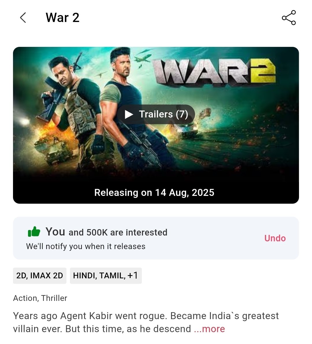 500K+ ✅✅✅ (Before India's Advance Booking)

9 Days left #War2 

#HrithikRoshan #JrNTR #KiaraAdvani
#HrithikvsNTR