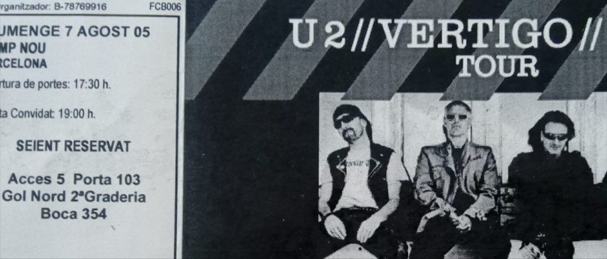 Avui fa 20 anys, 7 d'agost de 2005, estava al #CampNou. Hi actuava <a href="/U2/">U2</a> en el marc de la #VertigoTour. Presentaven el seu aleshores darrer disc, How to dismantle an atomic bomb, del qual van interpretar força temes. Com és marca de la casa, fou un concert èpic, intens i apassionat
