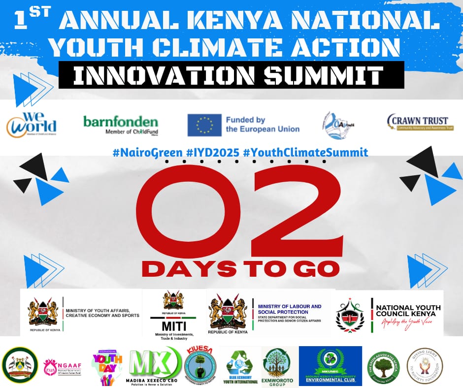 OAYouth Kenya (@oayouthkenya) on Twitter photo In 2 days, Kenya National Youth Climate Action Innovation Summit will convene leaders, partners & young changemakers to drive climate solutions
Supported by <a href="/WeWorldOnlus/">WeWorld Onlus</a> <a href="/EUinKenya/">European Union In Kenya</a>, this is a rallying point for youth-driven innovation & policy engagement
#YouthClimateSummit In 2 days, Kenya National Youth Climate Action Innovation Summit will convene leaders, partners & young changemakers to drive climate solutions
Supported by <a href="/WeWorldOnlus/">WeWorld Onlus</a> <a href="/EUinKenya/">European Union In Kenya</a>, this is a rallying point for youth-driven innovation & policy engagement
#YouthClimateSummit