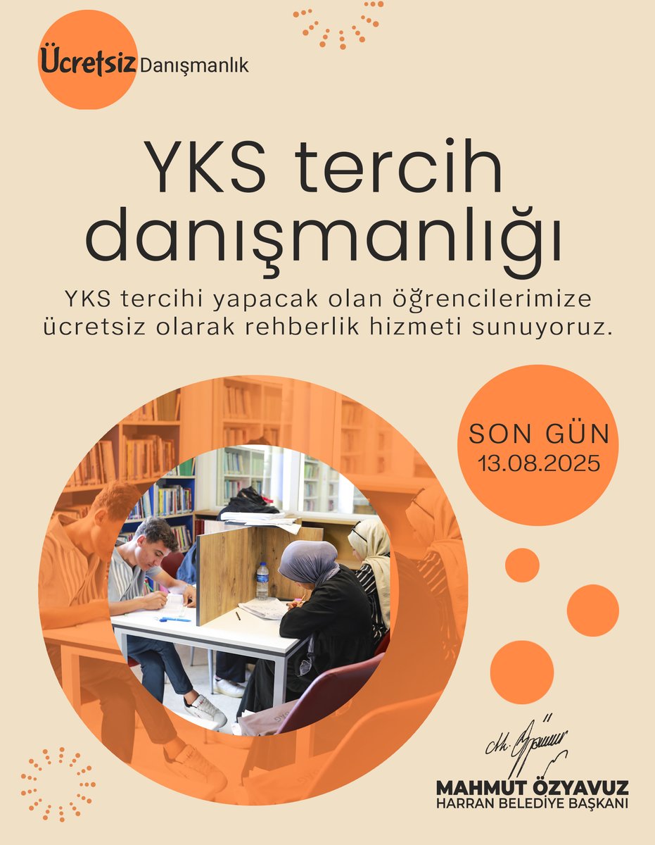 🔴 Tercihi yapmak isteyen öğrencilerimizin Dikkatine ❗️

📝 YKS tercihi yapacak olan öğrencilerimize ücretsiz olarak rehberlik hizmeti sunuyoruz.

📍 İlçe Gençlik ve Spor Müdürlüğü
🗓️Devam Ediyor. 
✅Bitiş Tarihi:  13.08.2025