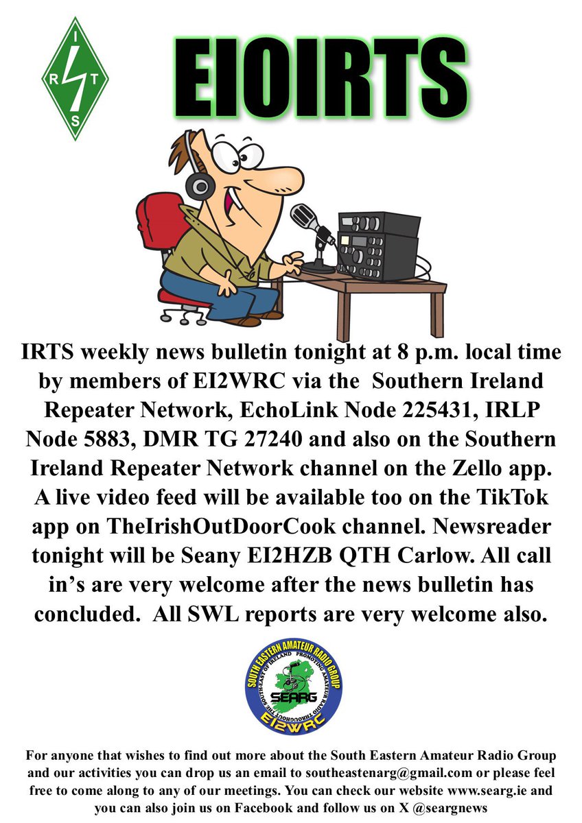 The #IRTS News Bulletin Will Begin Again This Evening 8.pm Local Time
All Are Welcome For The Call-In #Hamradio #Amateurradio