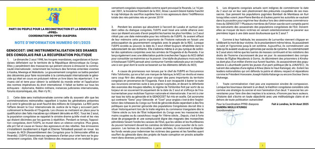#GENOCOST: Note d'information PPRD diaspora.
<a href="/PapyTAMBA/">Papy TAMBA</a> <a href="/PatrickMuyaya/">Patrick Muyaya</a> <a href="/TinaSalama2/">Tina Salama</a> <a href="/MinakuAubin/">Aubin MINAKU</a>