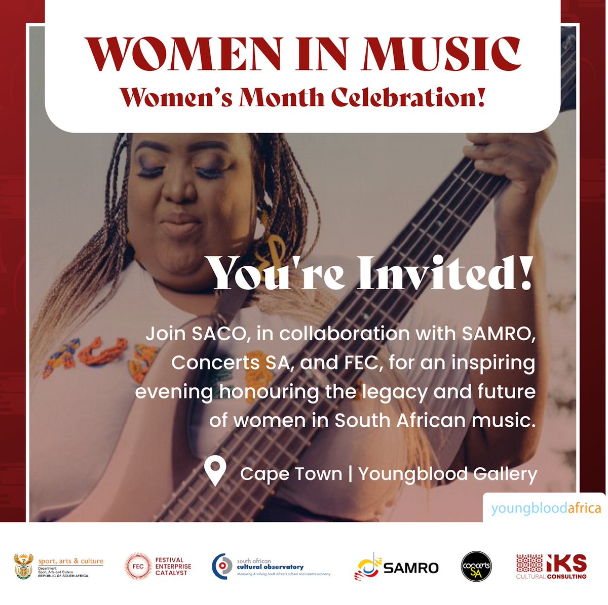 CultureObservatory (@saculturalobs) on Twitter photo Celebrate women shaping SA’s music scene!
Join <a href="/SACulturalObs/">CultureObservatory</a> on 8 Aug for an evening of research, film, art & dialogue at Youngblood Africa, Cape Town.
🕓 4PM–10PM | Free entry – RSVP: concertssa.co.za/rsvp-saco-csa-…
(Limited space)
#WomenInMusic #WomensMonth #CultureMatters #SAMRO Celebrate women shaping SA’s music scene!
Join <a href="/SACulturalObs/">CultureObservatory</a> on 8 Aug for an evening of research, film, art & dialogue at Youngblood Africa, Cape Town.
🕓 4PM–10PM | Free entry – RSVP: concertssa.co.za/rsvp-saco-csa-…
(Limited space)
#WomenInMusic #WomensMonth #CultureMatters #SAMRO
