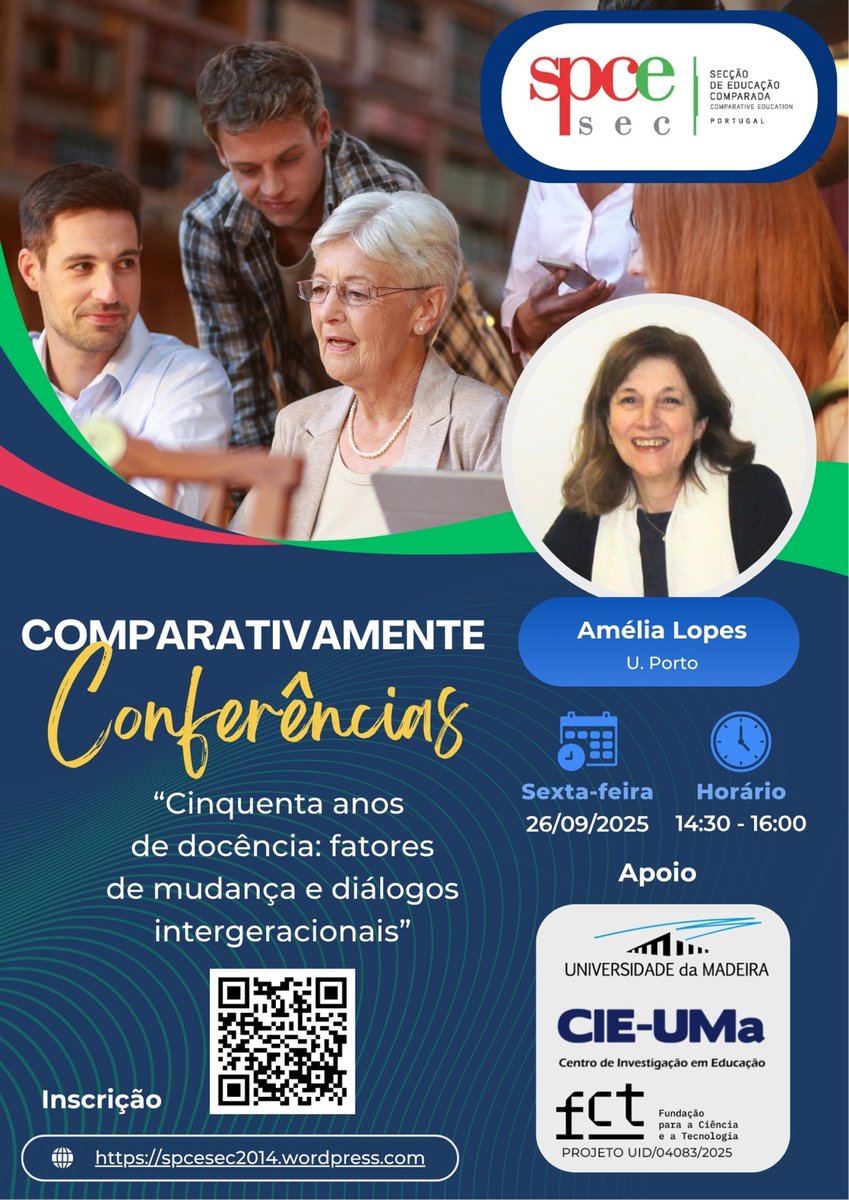 Universidade Madeira (@u_madeira) on Twitter photo Conferência: Cinquenta anos de docência: fatores de mudança e diálogos intergeracionais, organizada com o apoio do CIE-UMa , integra o ciclo “Comparativamente”, da SPCE-SEC
📅 26 setembro
🕝 14:30 - 16:00
📍 Edifício da Reitoria <a href="/U_Madeira/">Universidade Madeira</a>
✍️ Inscrição: forms.gle/U74svfCYcg6f2Y… Conferência: Cinquenta anos de docência: fatores de mudança e diálogos intergeracionais, organizada com o apoio do CIE-UMa , integra o ciclo “Comparativamente”, da SPCE-SEC
📅 26 setembro
🕝 14:30 - 16:00
📍 Edifício da Reitoria <a href="/U_Madeira/">Universidade Madeira</a>
✍️ Inscrição: forms.gle/U74svfCYcg6f2Y…