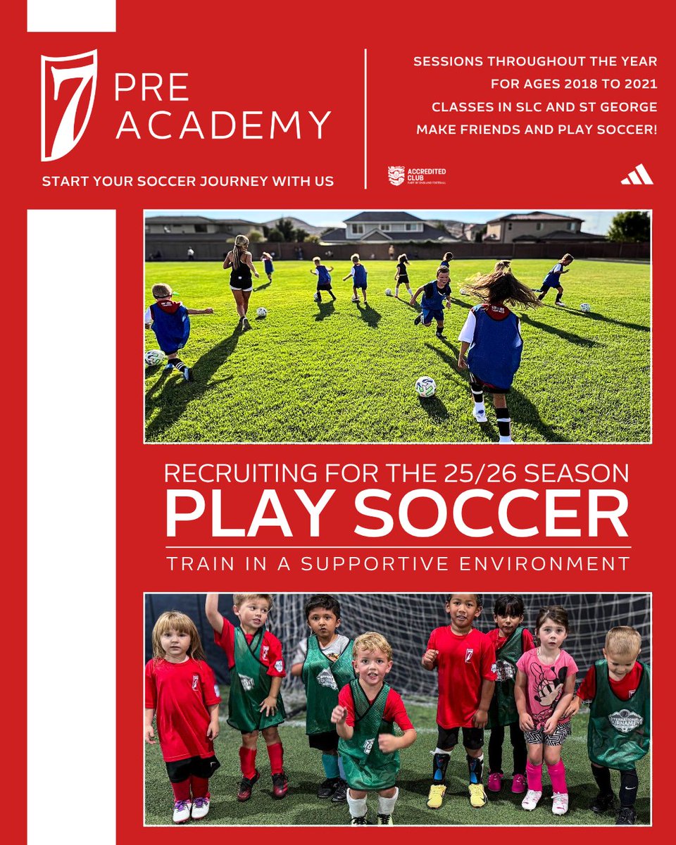 7 Elite Academy (@7eliteacademy) on Twitter photo PRE ACADEMY ๐บ๐ธ๐ฌ๐ง Our #PreAcademy program resumes in Salt Lake City and St George THIS SUMMER with sessions that build confidence and a love of soccer ๐
FIND OUT MORE AND REGISTER ๐
us.7eliteacademy.com/pre-academy/
#7EliteAcademy | #IAmRed | #UtahYouthSoccer | #UYSA | #YouthDevelopment PRE ACADEMY ๐บ๐ธ๐ฌ๐ง Our #PreAcademy program resumes in Salt Lake City and St George THIS SUMMER with sessions that build confidence and a love of soccer ๐
FIND OUT MORE AND REGISTER ๐
us.7eliteacademy.com/pre-academy/
#7EliteAcademy | #IAmRed | #UtahYouthSoccer | #UYSA | #YouthDevelopment