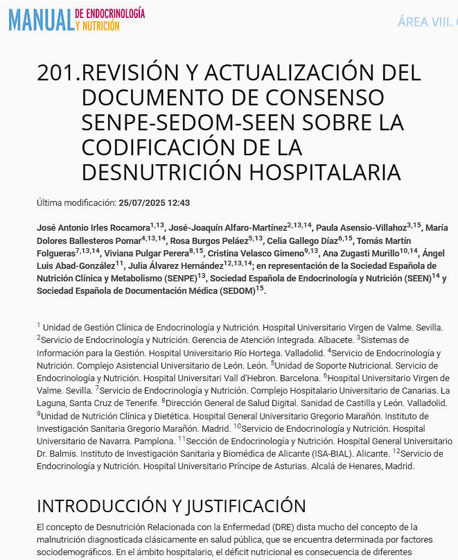 sociedadSEEN's tweet photo. 🆕 Revisión y actualización del documento de consenso SENPE-SEDOM-SEEN sobre la codificación de la desnutrición hospitalaria. 

Adaptación autorizada de la publicación: Irles-Rocamora, et al. (2024). Revisión y actualización del documento de consenso SENPE-SEDOM-SEEN sobre la codificación de la desnutrición hospitalaria. Nutrición Hospitalaria, 41(6), 1307-1314. Epub 31 de enero de 2025. https://t.co/bQnkrIn5eG

➕ℹ https://t.co/UZ2ghPe1BP