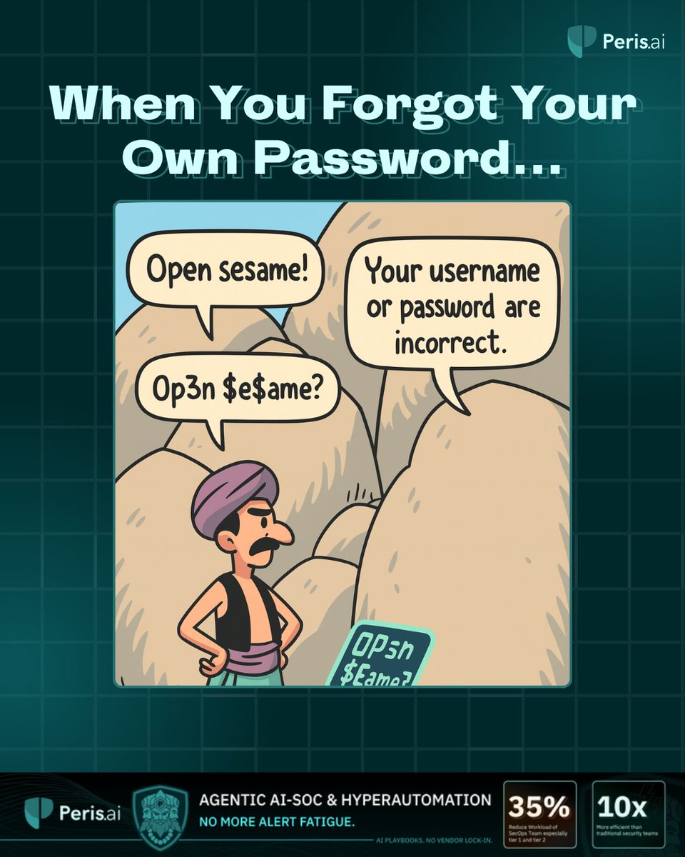 peris_ai's tweet image. 📛 When "Strong Passwords" Turn Against You...
Moral of the story? A strong password is useless if you forget it!
#CyberSecurityHumor #PasswordProblems #TechFails #Infosec #HackerHumor #CyberAwareness #PerisAI #YouBuild #WeGuard