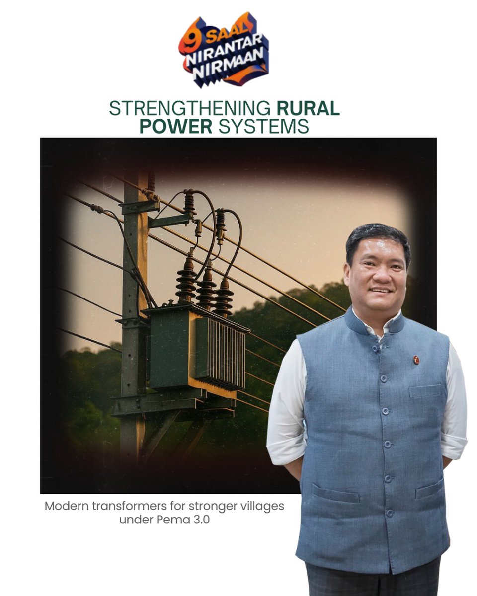 BJP4Arunachal's tweet image. Under Pema 3.0, rural transformers are being modernized with enhanced safety features,  minimizing disruptions and supporting steady energy flow in remote areas.

#RuralPowerInfra #EnergyForAll #9SaalNirantarNirmaan #ViksitArunachal 

@BJP4India @PemaKhanduBJP @ChownaMeinBJP