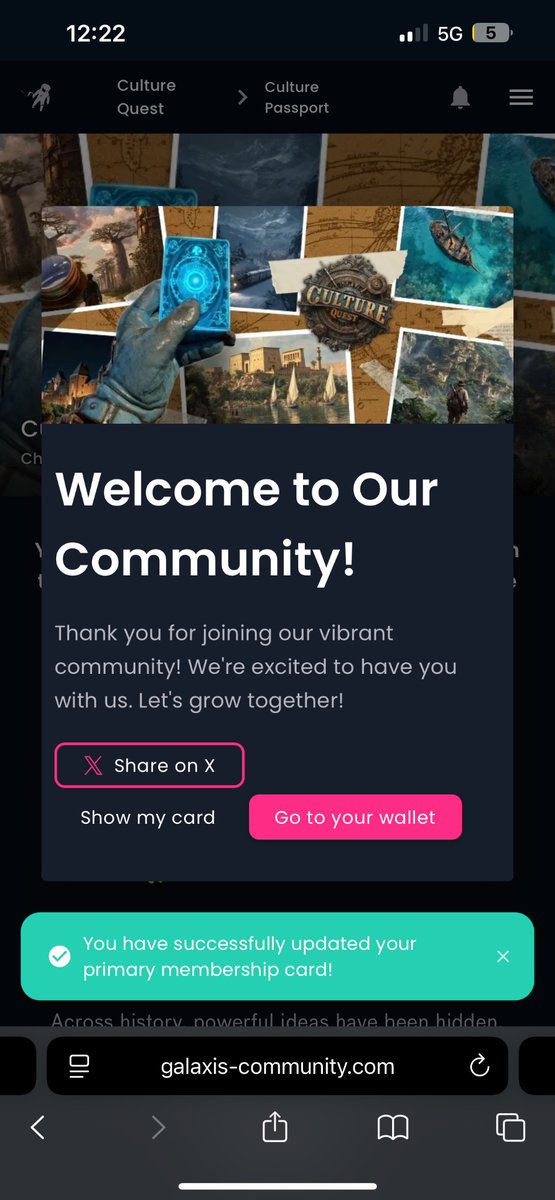_sara_polak's tweet photo. Excited about this new feature of Culture Quest! Can't wait to explore the new features of Culture Passport and engage with the community. Your first badges await…Join me:
https://t.co/s7h1tbLaHO
#Galaxis #Galaxisplatform #GalaxisCommunity @Galaxisxyz https://t.co/UXQKbaLzZ7