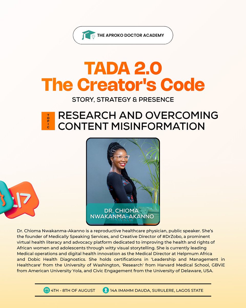 Day 2 of TADA 2.0 is here!
Today, we learn from the incredible Dr Chioma Nwakanma-Akanno, bringing insight, experience, and strategy to the room.
We move with purpose.
#TADA2025 #Creatorscode #aprokodoctoracademy