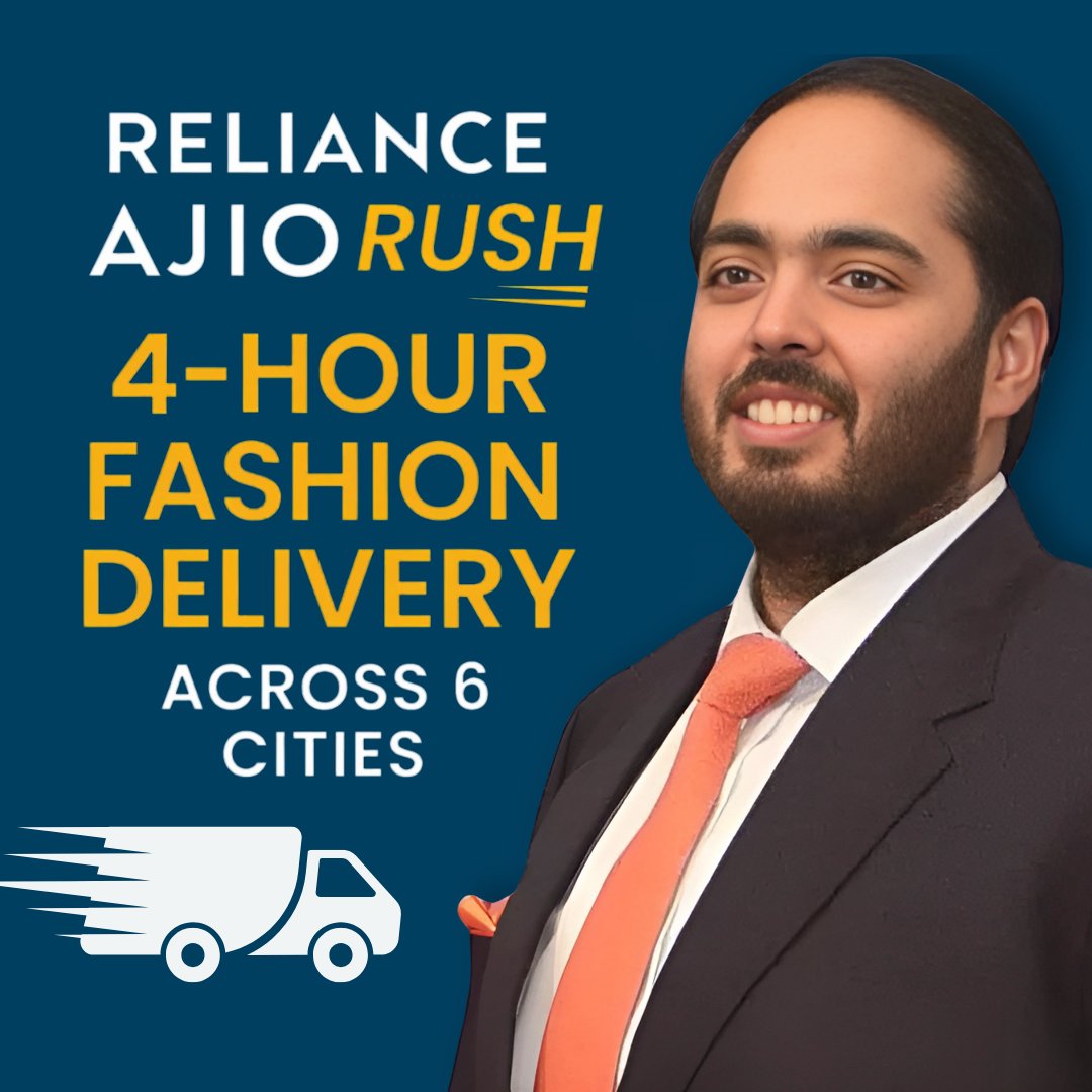Reliance launches AJIO Rush, offering 4-hour fashion delivery across 6 major cities👗⚡
This service redefines online shopping by combining speed, style, and convenience. Instant fashion gratification is now just a few hours away.

#RelianceRetail #AJIORush #FashionDelivery #Ecom