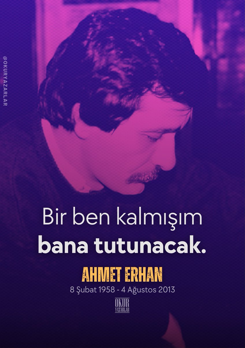 4 Ağustos 2013 günü kaybettiğimiz, Türk edebiyatının "radikal ve hüzünlü" sol açığı, acısının peşinden giden ve belki de acıyı yazmak için dünyaya gelmiş, yılkı şairi Ahmet Erhan'ı aramızdan ayrılışının 12. yılında saygıyla anıyoruz.